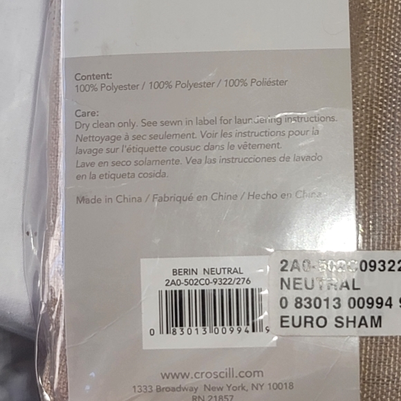 Lucky Brand Home King Pillow Sham Color- Ivory Quilted Pillow Cover - Picture 7 of 8